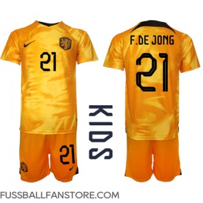 Niederlande Frenkie de Jong #21 Replik Heimtrikot Kinder WM 2022 Kurzarm (+ Kurze Hosen)